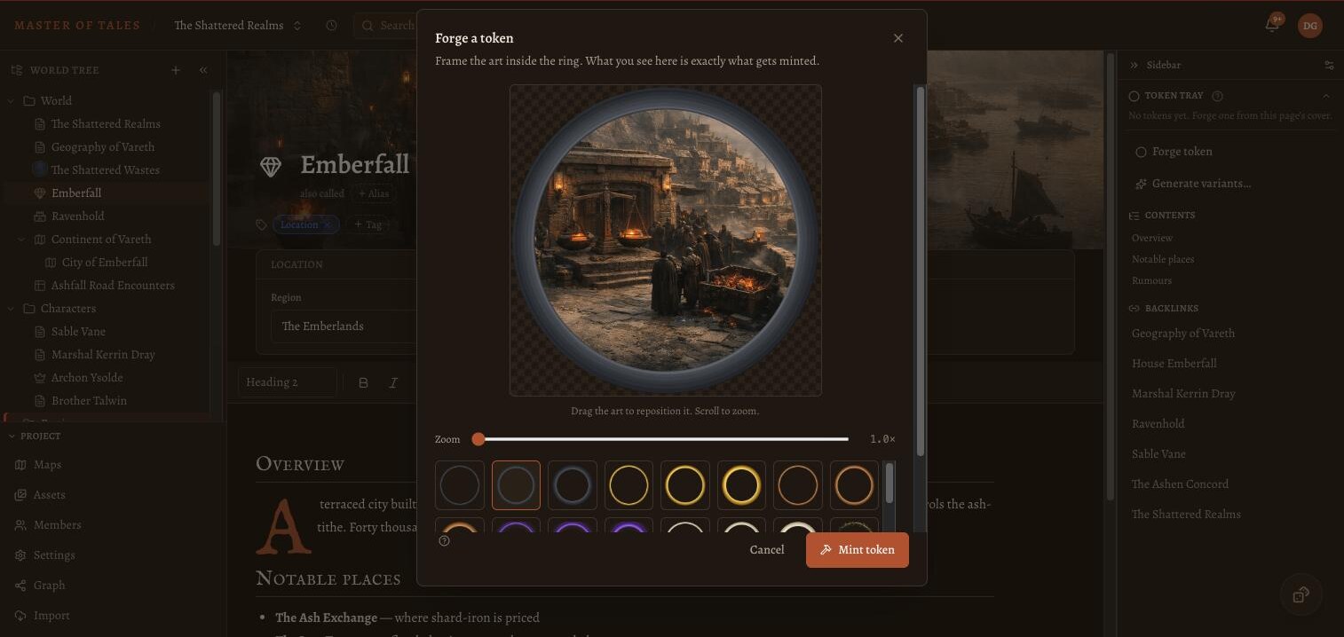 The Token Forge in Master of Tales