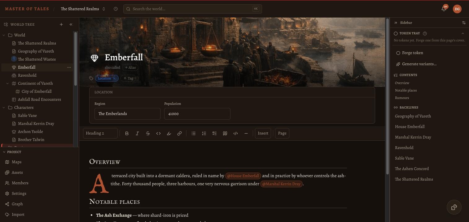 Writing a page in Master of Tales